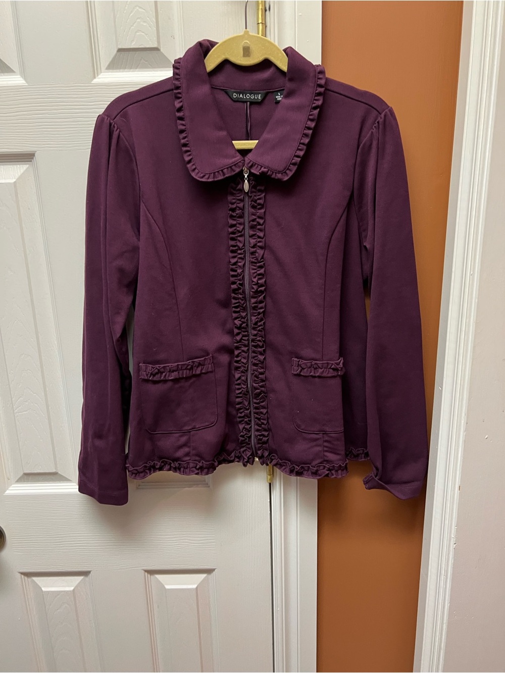 Dialogue Plum Ruffle-Trim Zip Jacket